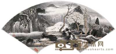 薛亮 2002年作 山水 扇面 21×58cm